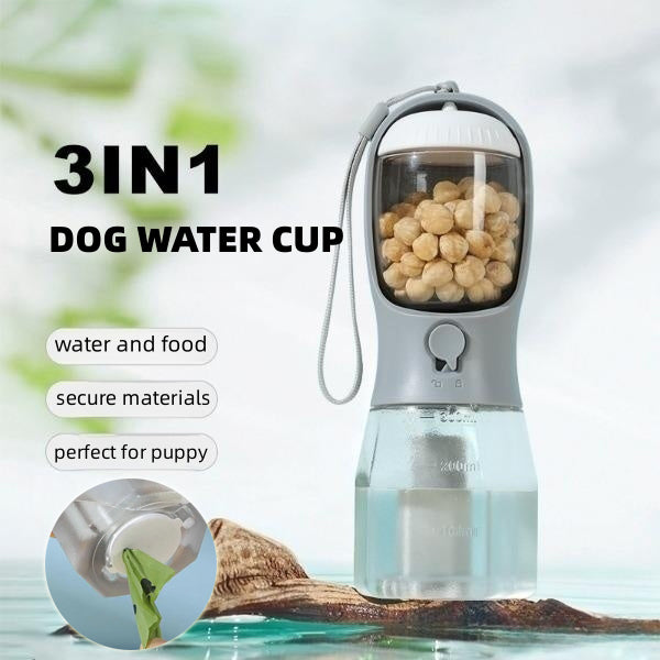 3-in-1 Portable Dog Water Bottle with Food Container & Garbage Bag